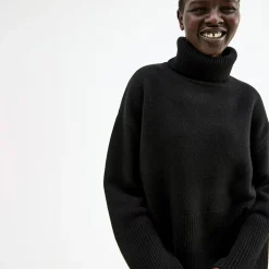 Discount Oversized Høyhalset Strikkegenser Gensere|Overdeler